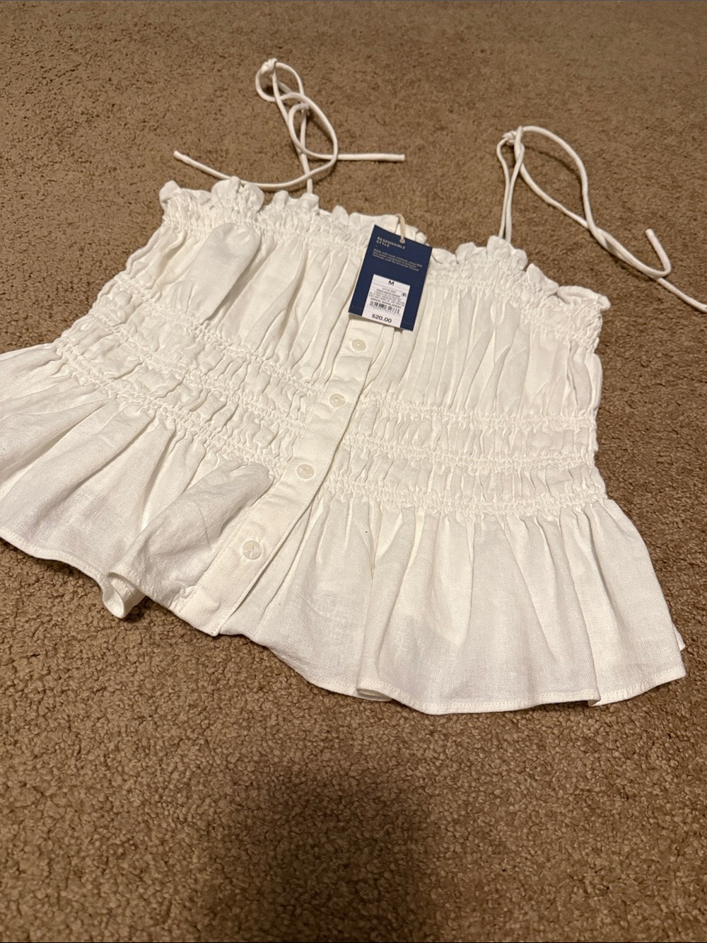 Universal Thread White Smocked Button-Front Tank Top